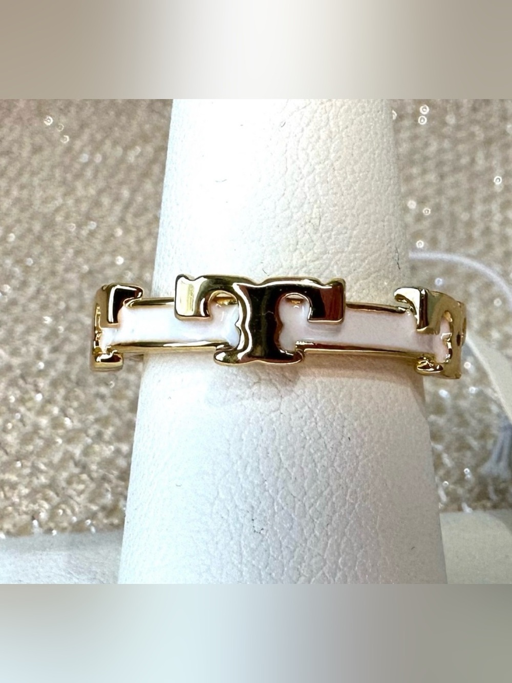 Tory Burch Enamel White Gold T
Logo Serif Ring size 7 - Picture 5 of 6